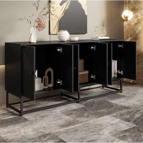 Aparador 160x38x75,5 cm de tableros de madera aglomerada negro, con almacenaje para salón -FLORAGRACE (1/5)