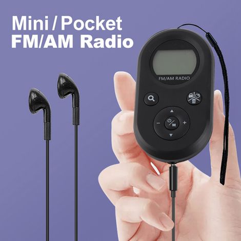 Radio de poche noire avec rétroéclairage, écran LCD rechargeable, 500mAh, AM FM portable (1/5)
