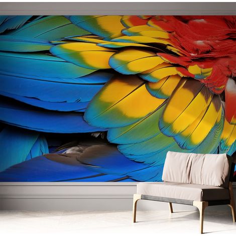 Papier peint adhésif décoratif avec colle pour salon chambre et bureau Installation rapide Plumes arc-en-ciel 312x219 cm (1/5)