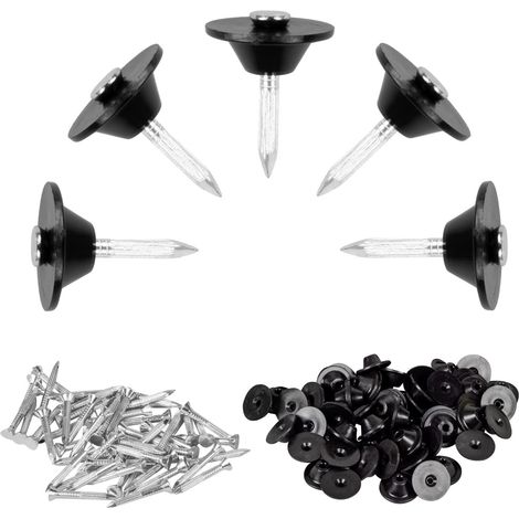 Lot de 100 clous d'étanchéité pour bande à picots - Clous de montage 3,5 x 30 mm - Disque d'étanchéité : 22 mm - Boutons de montage avec clou pour film à picots - Drainage de construction (1/5)