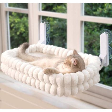 Cuccia per gatti – Elegante amaca per gatti da finestra – Pieghevole – con copertura reversibile – Robusto sedile in peluche per finestre per gatti da interno – con 4 potenti ventose (1/5)