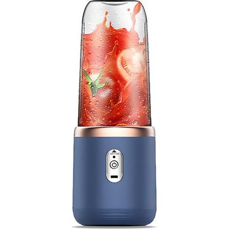 Mini mixeur électrique, 300 ml, mixeur portable, gobelet à jus, bouteille, mixeur à fruits, 1200 mAh, rechargeable par USB, avec couvercle, 6 lames pour broyer (bleu, 6 lames, couvercle) (1/5)
