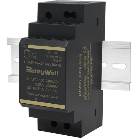 Alimentation sur rail DIN HDR 5 V, 15 W, 3 A, transformateur 230 V à 5 V, alimentation 5 volts HDR-30-5 (1/5)