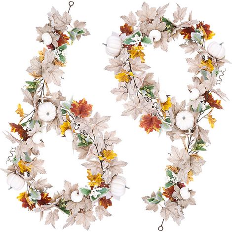 Lot de 2 (2 pièces) Décoration murale artificielle en rotin synthétique imitation feuille d'érable, idéale pour la maison, les fêtes des récoltes ou à suspendre. Longueur : 2 m. (1/2)