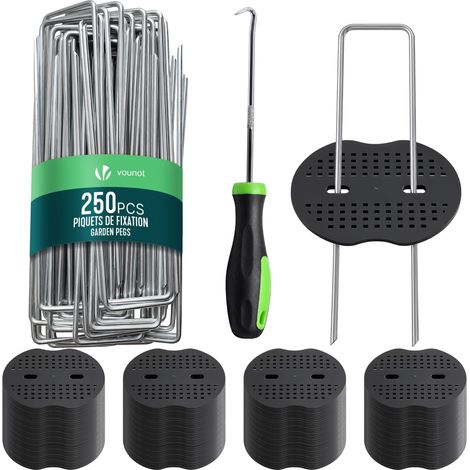 VOUNOT® 250 Pezzi Picchetti Telo Pacciamatura a U 150x30mm con 125 Rondelle (1/5)