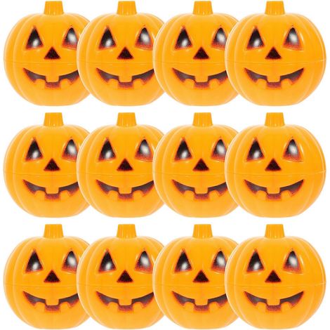 Lot de 12 boîtes de rangement en plastique en forme de citrouille, accessoires pour Halloween (mini-cadeaux).-5.50X5.50X5.50CM-Yellow (1/4)