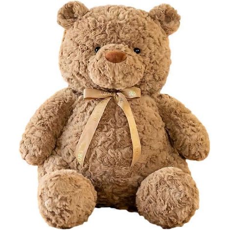 Adorable ours en peluche bouclé, grand ours en peluche avec nœud papillon, oreiller de sommeil, cadeau pour enfants - Marron (1/4)