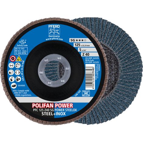 PFERD TOOLS POLIFAN POWER Fächerscheibe PFC 125x22,23 mm konisch Z40 SG STEELOX Stahl/Edelstahl (1/5)