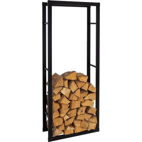 ML-Design Rastrelliera porta legna 60x150x25 cm scaffale verticale in acciaio nero per interno esterno resistente alle intemperie supporto in metallo per legna da ardere da soggiorno camino salotto (1/5)