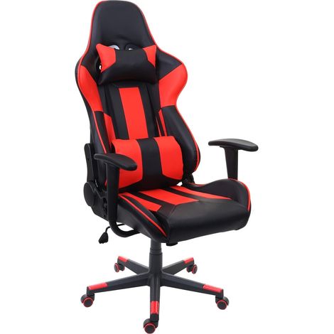 Bürostuhl HHG-540, Schreibtischstuhl Gamingstuhl Chefsessel Drehstuhl, Kunstleder schwarz/rot