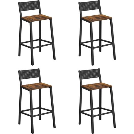 Vasagle – Tabourets de bar marron rustique – Lot de 4 – Panneau d’aggloméré et acier – Hauteur 97,2 cm – Capacité 130 kg (1/5)