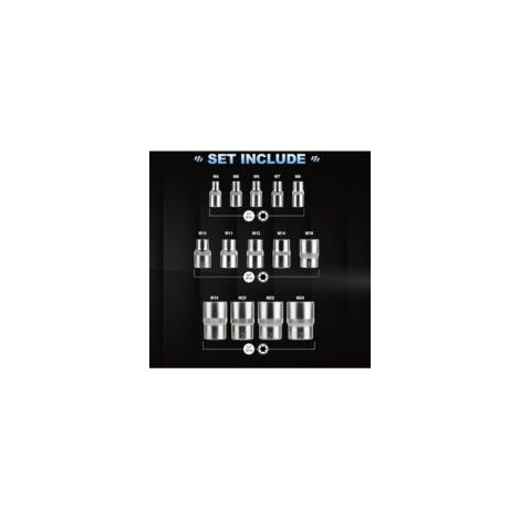 Coffret Douille Torx Femelle 1/4" 3/8" 1/2", Douille de Profilés E Torx E4, E5, E6, E7, E8, E10, E11, E12, E14, E16, E18, E20, E22, E24 avec Boîte No - Crezuo