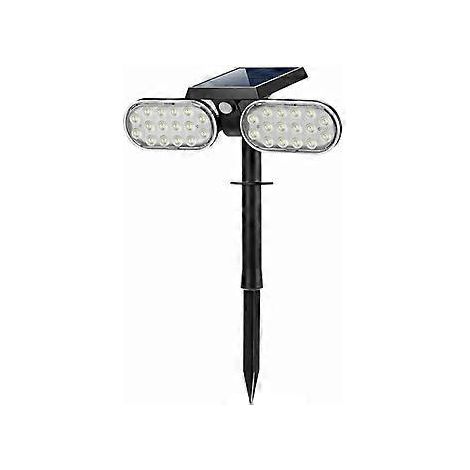 Solar-Gartenstrahler mit zwei Leuchtenköpfen und 32 LEDs, Einbau-Bodenstrahler mit Lichtsteuerung, Schutzart IP65, wasserdichte Bewegungsmelderlampe mit einer Reichweite von 2200 m.
