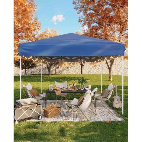 tonnelle pop-up renforcée 305x305 cm 3 hauteurs montage bouton 4 sacs lest 8 piquets 1 paroi bleu camping fêtes (1/5)