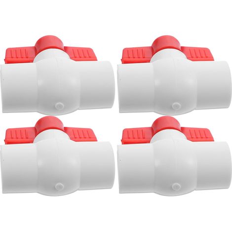 4 Pièces Vannes à Bille en Pvc Blanc à 2 Voies Poignée en T Rouge pour Coupure D'eau Facile les Réseaux D'alimentation en Eau Froide et Systèmes D'irrigation (1/5)