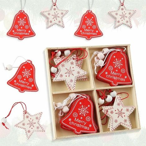 Ornements d’arbre de Noël en bois, ornements d’arbre de Noël en bois 12pcs, pendentifs décoratifs en bois, ornements d’arbre de Noël en bois (1/5)