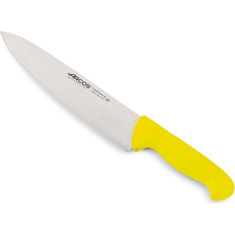 Coltello da cuoco Arcos Colore - Prof 292200 in acciaio inox Nitrum e mango ergonomico giallo polipropilene e 25 lama cm, coperchio espositivo