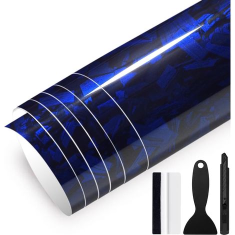 150cm x 30cm Covering Forgé Carbone de Voiture Film Autocollant Adhésif Film Carbone de Protection pour Voiture Intérieure/Extérieure, Moto, Vélo (Bleu Brillant, 30cm x 150cm) (1/5)