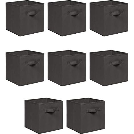 Foldable Storage Boxes,Non-Woven Fabric Storage Box Set,Storage Drawers for Cube Storage Unit,26.5x26.5x28 cm (Dark Grey, Set of 8) (1/5)