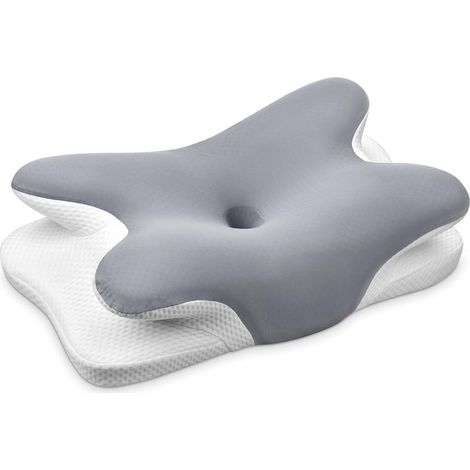 Oreiller Ergonomique Cervical, 2 en 1 Oreiller Memoire Forme pour la Nuque, pour Dormir sur Le côté, Le Dos et Le Ventre, 67 x 37 x 9/12cm, Gris (1/5)