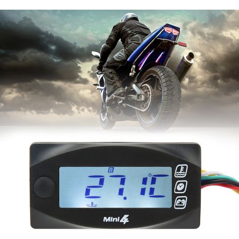 Modification pour moto DC12V jauge de température LCD ultra-mince universelle (tension + temps + température du moteur + température de l'huile 4 en 1) avec connecteur de bougie d'allumage M121,5 de 1 (1/5)