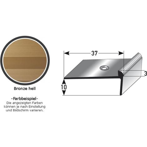 Treppenkante "Aulla" / Treppenkantenprofil / Winkelprofil, konfigurierbar, Breite: 37 mm, Höhe: 10-40 mm, Einfasshöhe 2-7 mm aus Aluminium eloxiert, gebohrt, von Auer Metall -3-10 mm-1000-bronze hell