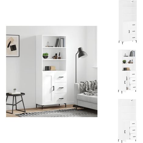Buffet haut Blanc 69,5x34x180 cm Bois d'ingénierie - Buffet Design - Meuble Rangement - Armoire Blanche - Mobilier Salon - Commode Moderne (1/5)
