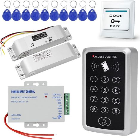 Kit complet de système de contrôle d'accès RFID, lecteur de carte à clavier 1000 utilisateurs, serrure électrique à boulon de chute, alimentation 12 V 3 A, bouton de sortie de porte, 10 porte-clés 125 (1/5)