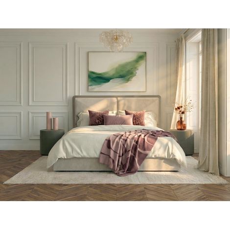 BOBOCHIC - Lit coffre MARA tissu texturé bicolore  160x200 Taupe