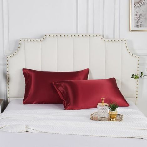Taie D Oreiller - Satin - Rouge - 51 x 76 cm - Lot De 2 (1/4)