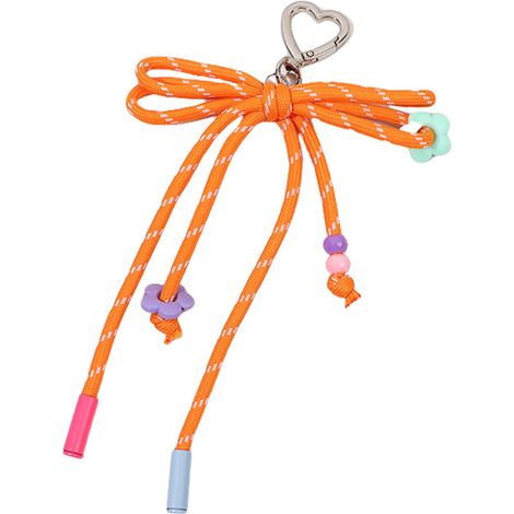 Llavero único con forma de pajarita tejida, color naranja.
