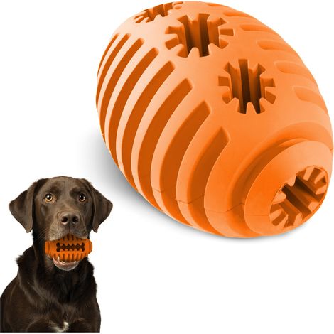 Jouet pour chien en caoutchouc naturel à remplir comme balle de nourriture, jouet à lancer et jouet intelligent pour chiens de taille moyenne à grande Orange (1/5)