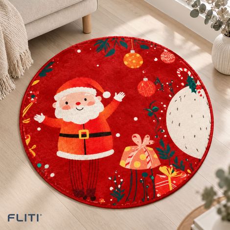FLITI Round Christmas Rug Crystal Velvet 60x60cm Santa Claus Pattern Non-Slip Living Room Decoration (1/5)