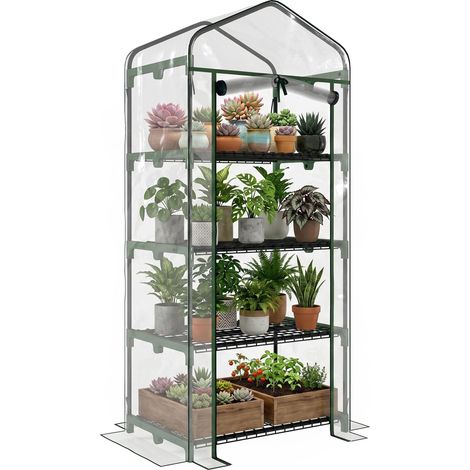 Serre en aluminium transparent, mini-serre, châssis froid, 4 étagères, 70 x 50 x 160 cm