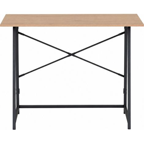 Bureau pliable, Table d'ordinateur avec structure métallique coloris chêne naturel / Noir - Longueur 100 x Profondeur 46 x Hauteur 76 cm (1/5)