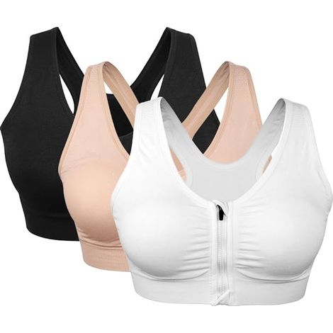 3er-Pack Sport-BHs für Damen mit Frontreißverschluss, ohne Bügel, bequemer BH nach Operationen mit herausnehmbaren Polstern AA (1/5)