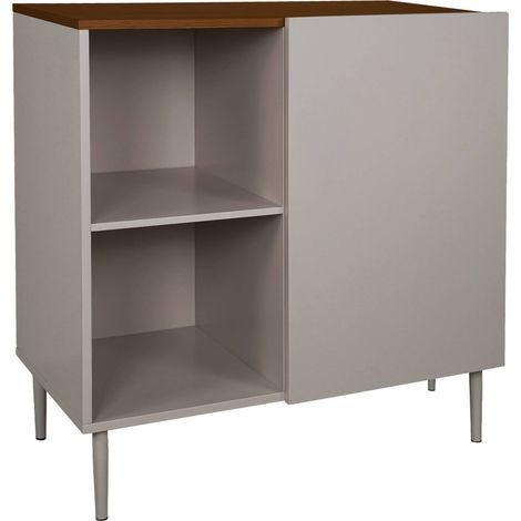 Sideboard storage unit metal with wood decor 1 door 80 cm grey and walnut - Ashton