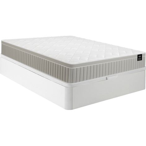 Set 140 x 190 cm rete letto contenitore bianco + materasso in schiuma e gel memory foam 7 zone sp 22cm - SOMIRA di YSMÉE