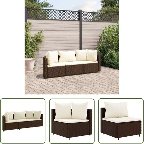 The Living Store 3-tlg. Garten-Sofagarnitur mit Kissen Braun Poly Rattan - Gartenmöbel - Lounge Set - Esszimmergarnitur - Rattan Möbel - Gartenlounge (1/5)