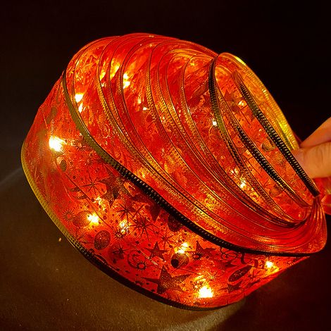 1pc Guirlandes lumineuses de Noël en ruban, guirlandes lumineuses en ruban brillant pour décorations d'arbre de Noël (rouge, lumière chaude) (1/2)