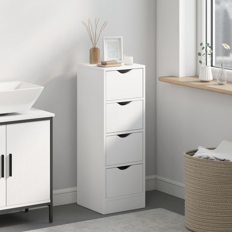Meuble de salle de bain, unité de rangement avec 4 tiroirs et poignées rainurées, 29 x 29 x 83 cm, blanc (1/5)