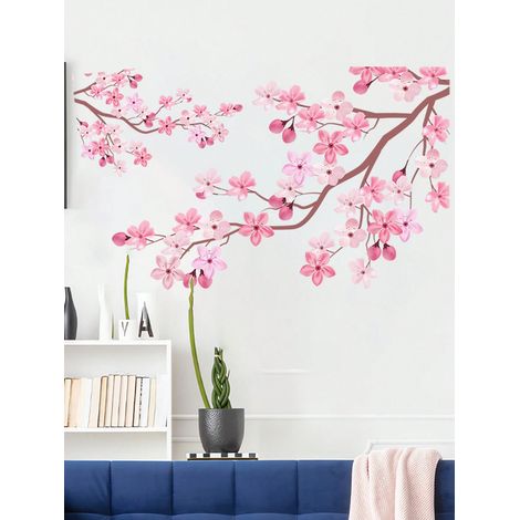 2 adhésifs muraux fleurs de cerisier, adhésifs muraux branche, adhésifs muraux fleurs roses aquarelle pour chambre, salon, chambre d’enfant, 15,7 x 11,8 pouces (1/5)
