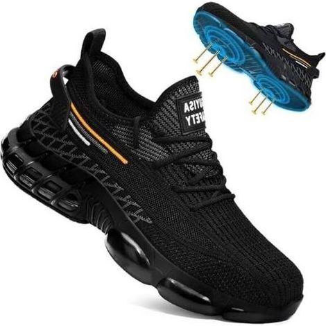 Chaussures à bout en acier pour hommes, chaussures de travail antidérapantes, chaussures de construction à coussin d'air, chaussures industrielles, légères à bout en acier pour hommes-42. (1/3)