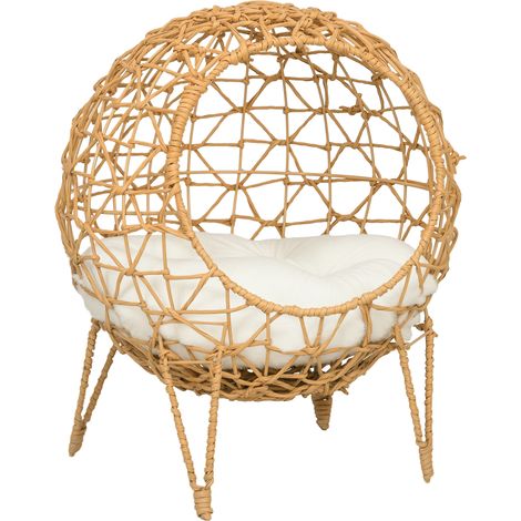 Rattan-Katzenkorb, Katzenhöhle, Katzenhütte, Katzenbett mit Kissen, erhöhtes Design, Haustierbett, Braun Ø45 x 57 cm (Höhe)