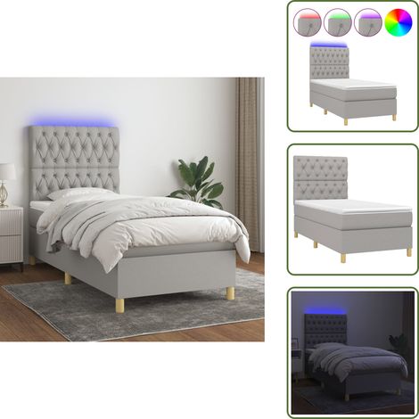 Boxspringbett mit Matratze & LED Hellgrau 80x200 cm Stoff - Boxspringbett - Doppelbett - Schlafsofa - Lattenrost - Bettauflage (1/5)