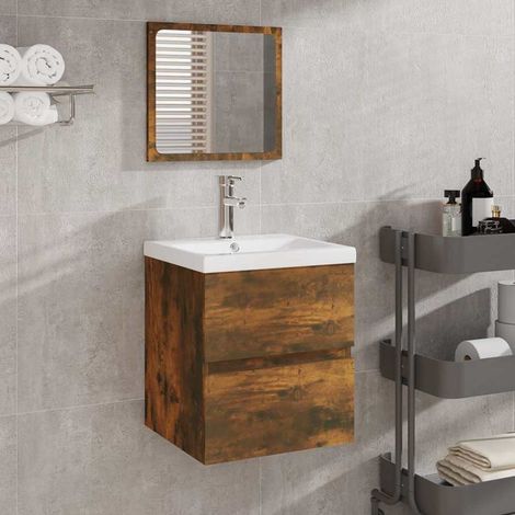 Armoire de salle de bain - Meuble de rangement avec miroir Chêne fumé Bois d'ingénierie BV963475 - BonneVie (1/5)