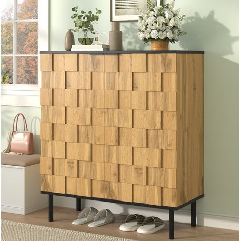 Meuble chaussures 2 portes réglables bois naturel OKMYHOME (1/5)