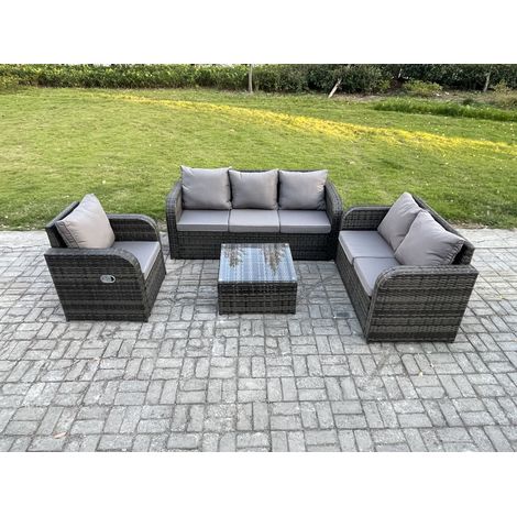 Fimous Rattan-Gartenmöbel 4 Stück Terrassenset mit Tisch und Sofa Quadratischer Couchtisch Liegestühle Loveseat sofa (1/5)