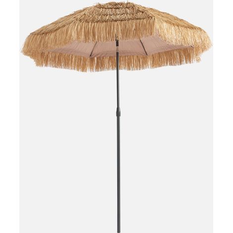 Parasol redondo recta exótica, Ø2m + acero efecto madera y paja