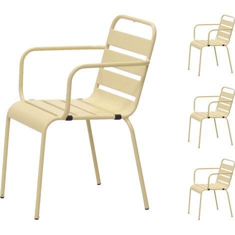 Lot de 4 chaises de jardin en métal crème avec accoudoirs - BACA (1/5)